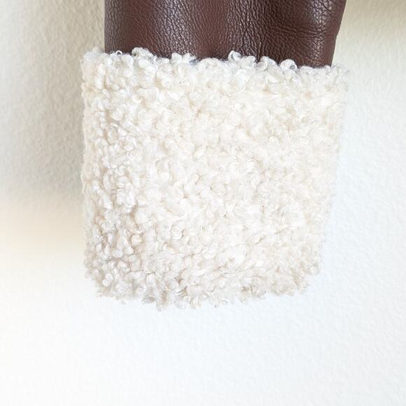 NA-KD Lisa & Lena Brown Aviator Teddy Faux Leather Button Jacket, sz EU 38/US 8 - Picture 9 of 13